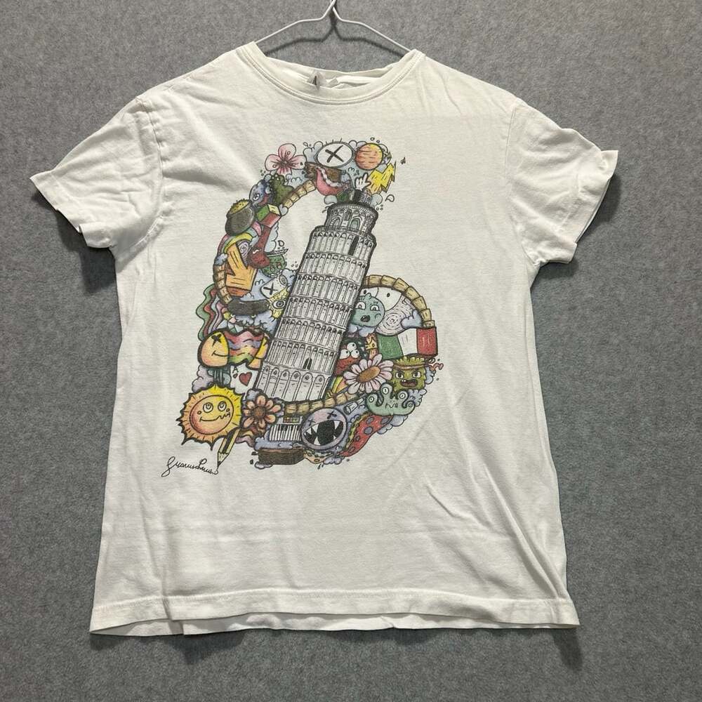 Vintage Zeus Toscana Italia Leaning Tower of Pisa Doodle T-Shirt, Size XS